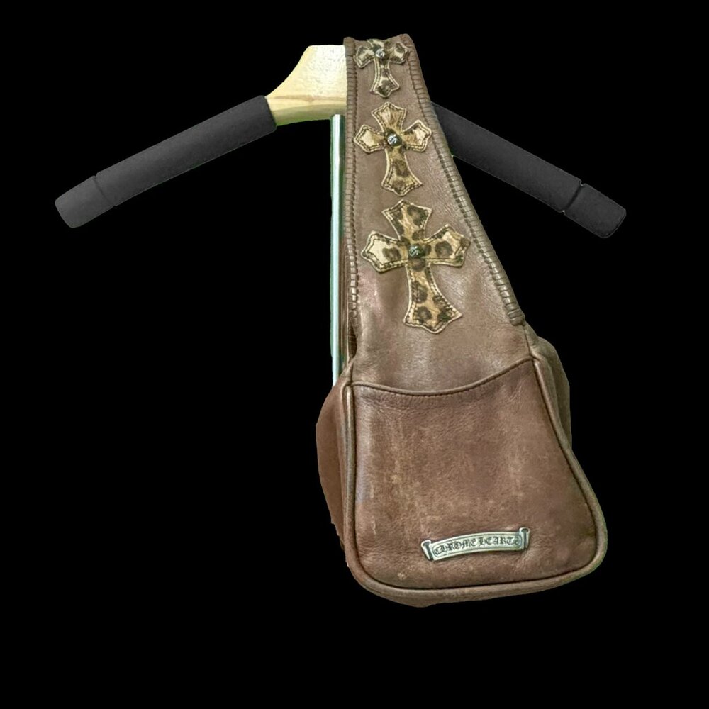 Chrome Hearts Vintage Lunch Box Bag Brown Leather w/Leopard Harako Cross Patches